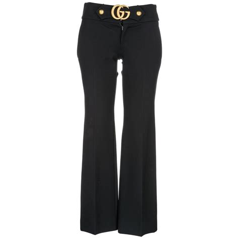 gg logo kick flate gucci trousers|Gucci GG Belted Flare Pants in Black .